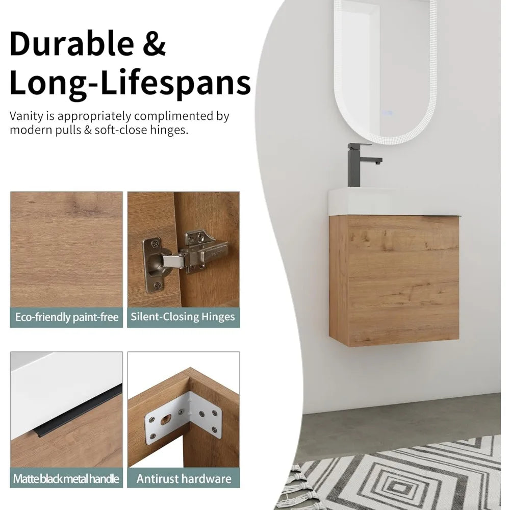 Compact Modern Wall Mounted Vanity With Integrated Resin Sink