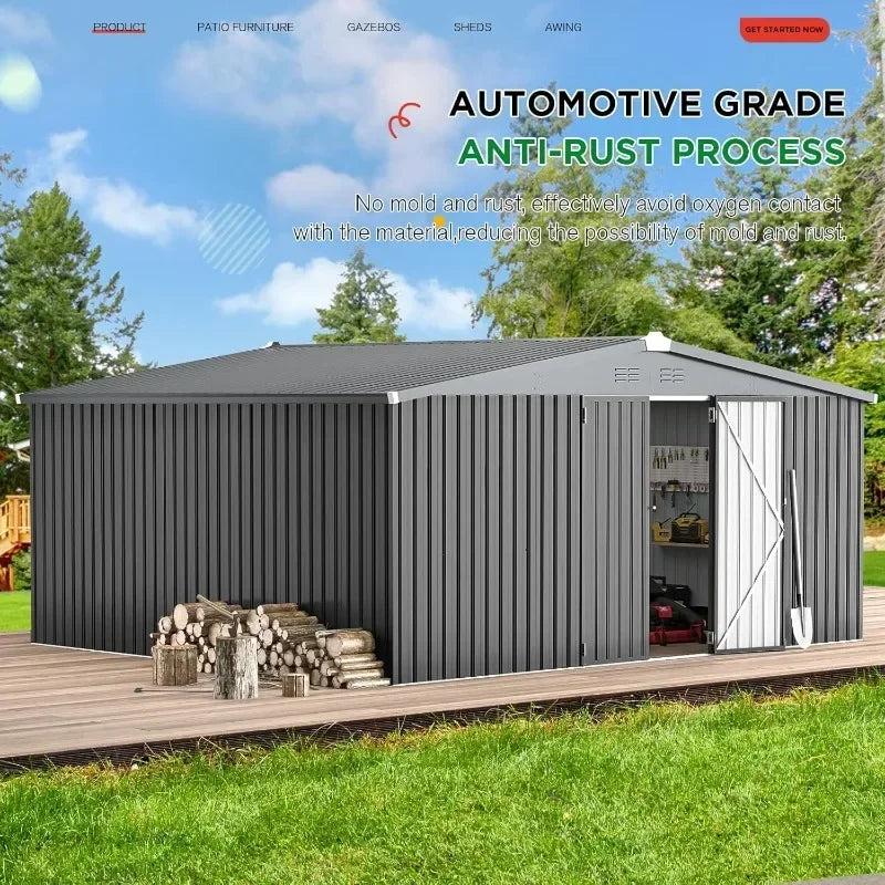 Outdoor Metal Storage Shed With Lockable Doors Durable Steel Construction