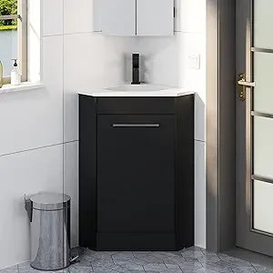 Corner Vanity Set For Compact Bathrooms With Soft Closing Hinges