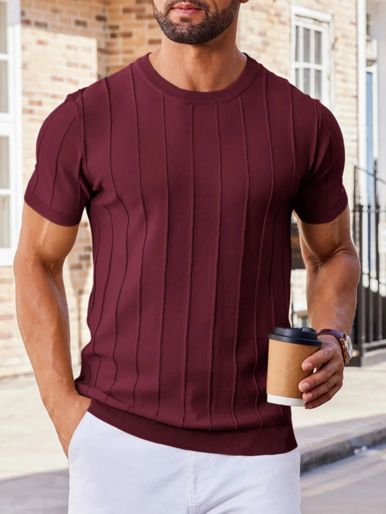 Men Summer Minimalist Short Sleeve Knit T Shirt Round Neck