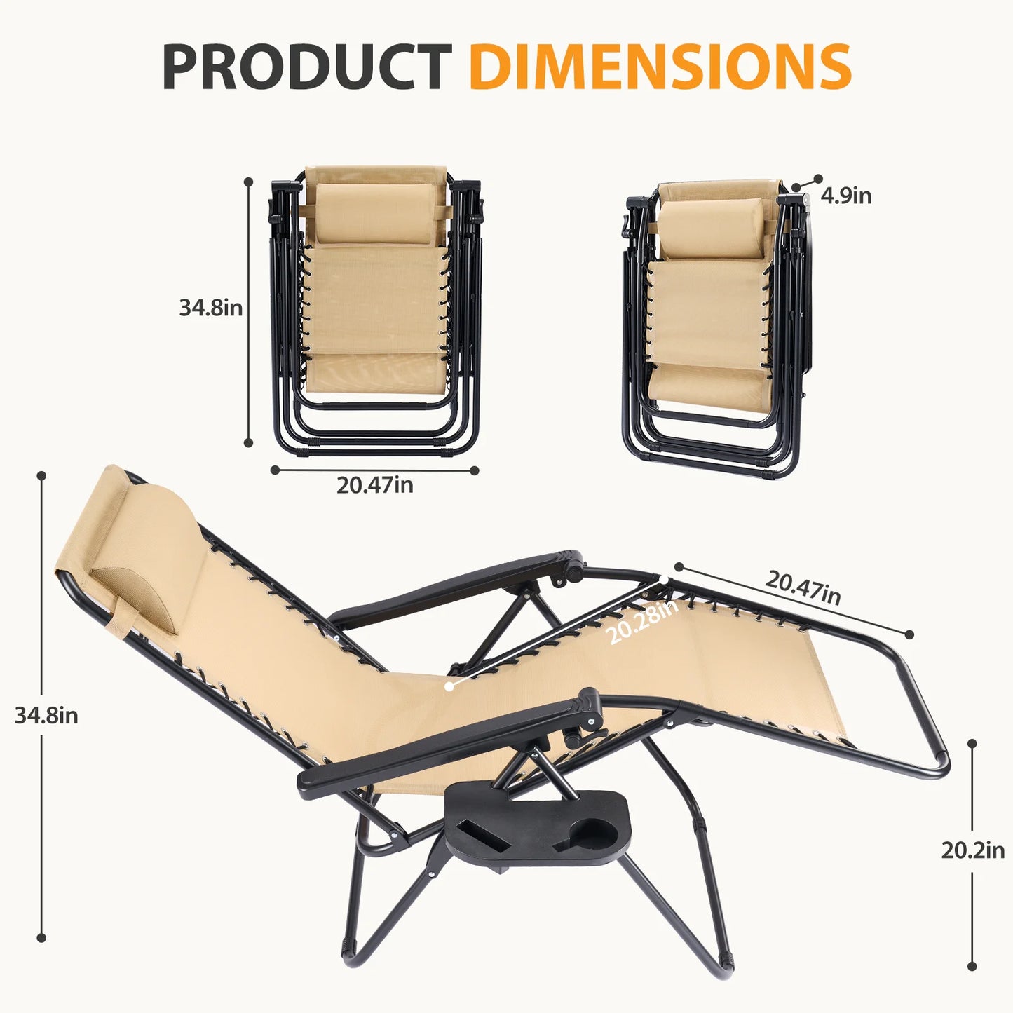 Set of Zero Gravity Reclining Lounge Chairs with Cup Holder Tray