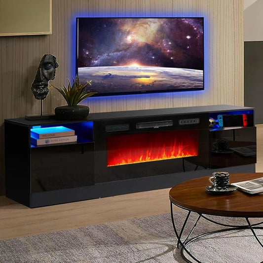 Electric Fireplace Entertainment Center With LED Lighting And Modern Design