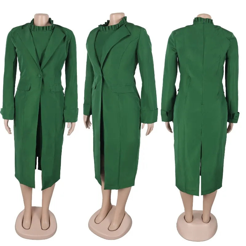 Full Sleeve Long Blazer Coat+ Long Dress Suit Two 2 Piece Set