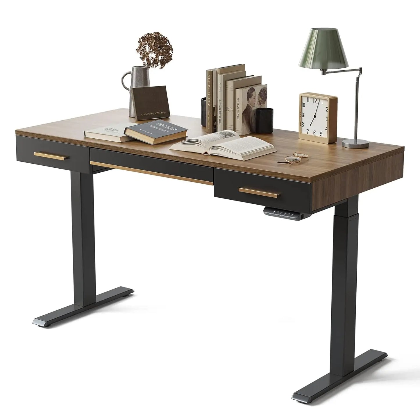 NONEDesk Mid Century Modern Standing Desk With 3 Drawers