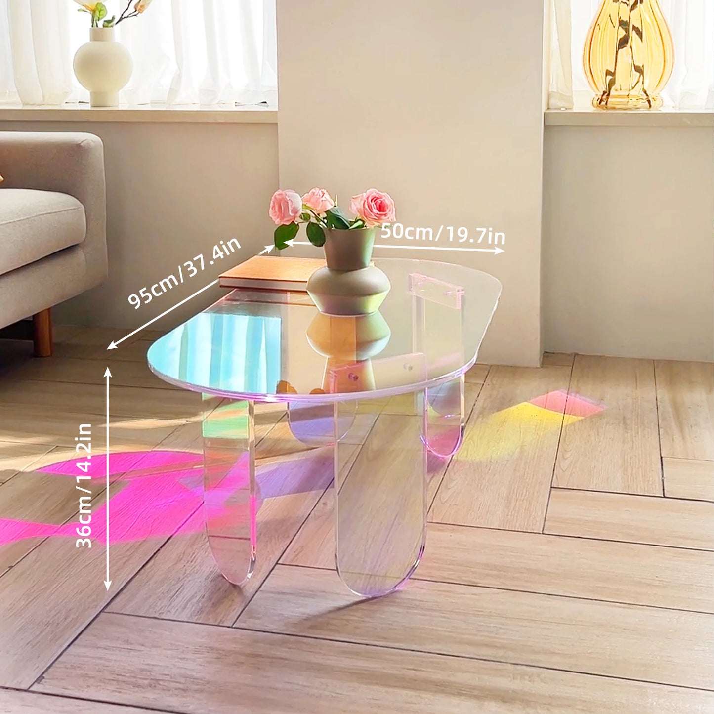 Iridescent Acrylic Coffee Table Modern Oval Design Furniture