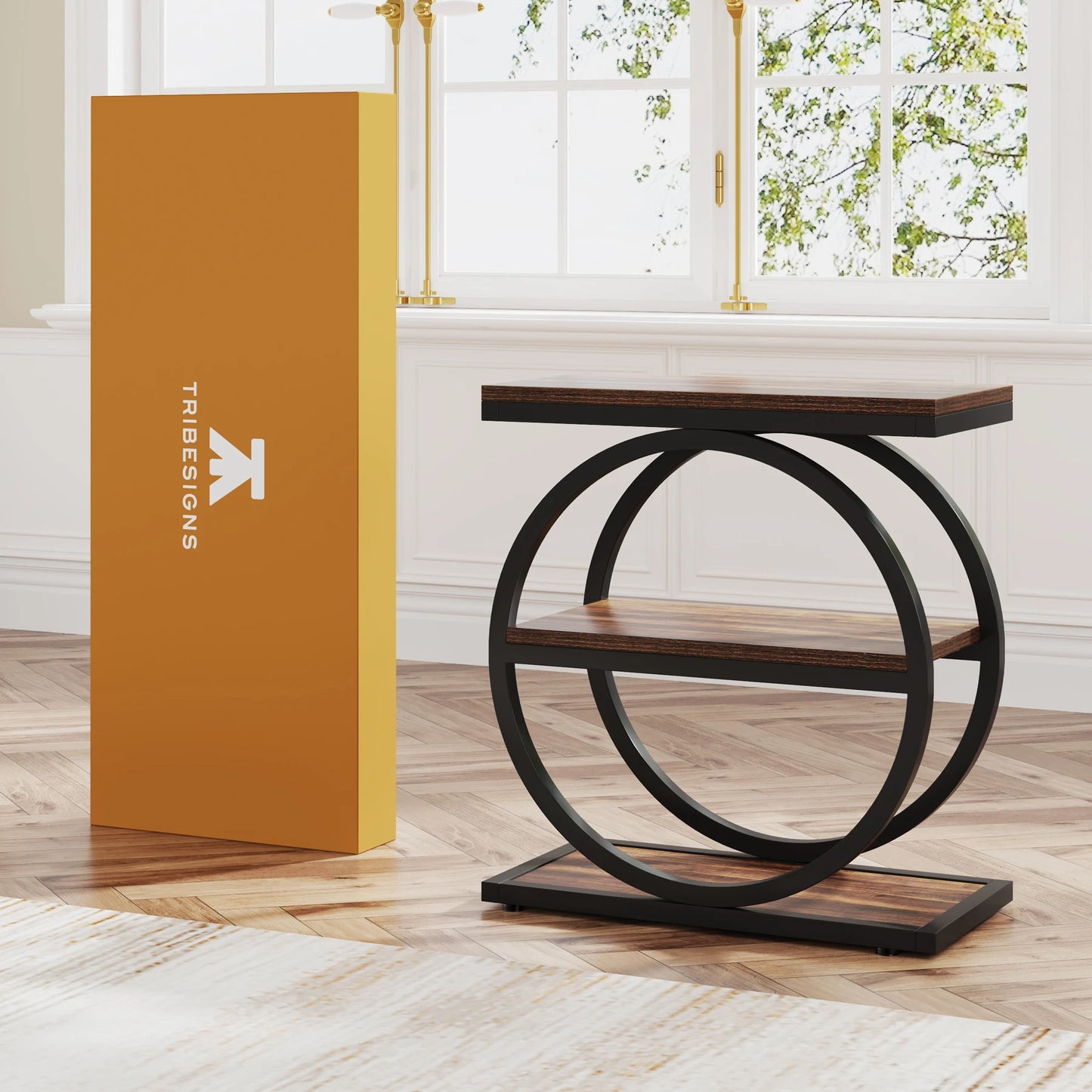 Tribesigns Industrial End Table With 3 Storage Shelves