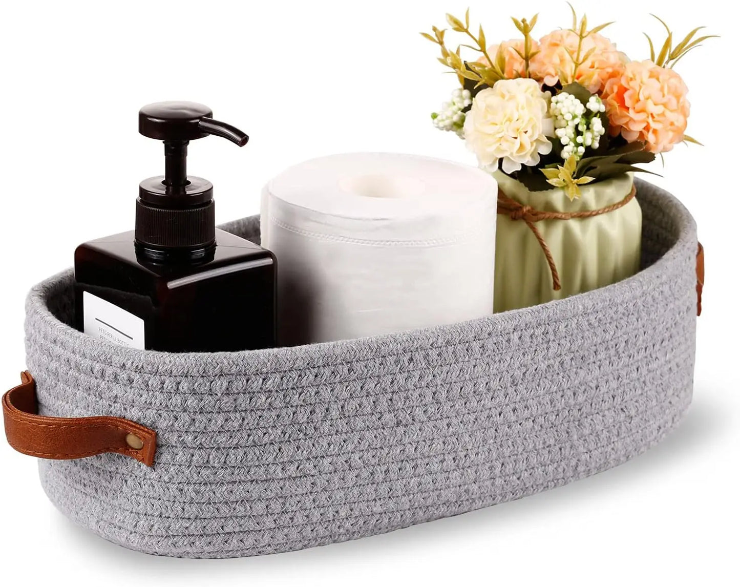 Cotton Rope Storage Basket With Handles For Bathroom