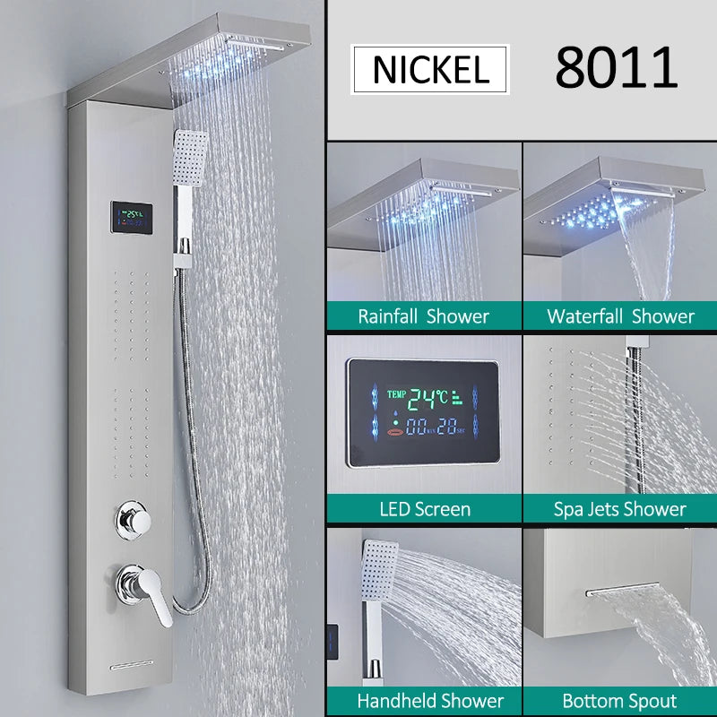 Quyanre LED Shower Panel Tower System With Hydroelectric LCD Display
