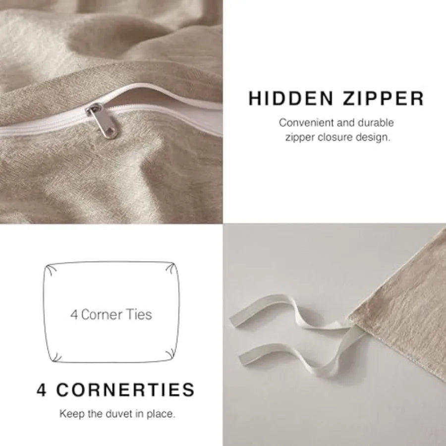 Linen Duvet Cover Set With 2 Pillowcases Cotton Linen Blend