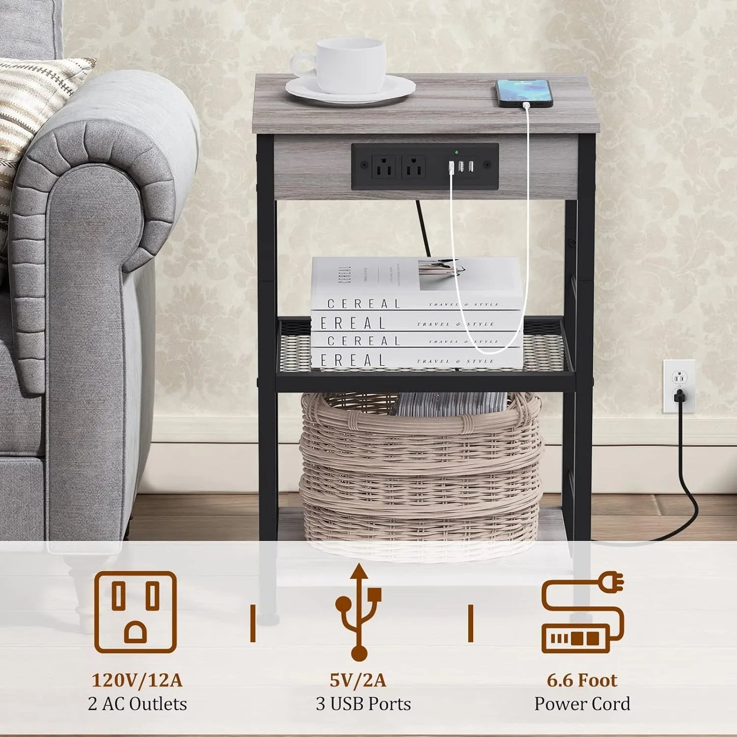 Nightstand/ End Table With USB Outlets
