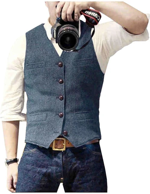 Herringbone Tweed Men's Suit Vest