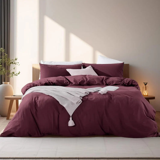 Premium 100 Percent Washed Cotton Linen Look Duvet Cover Set