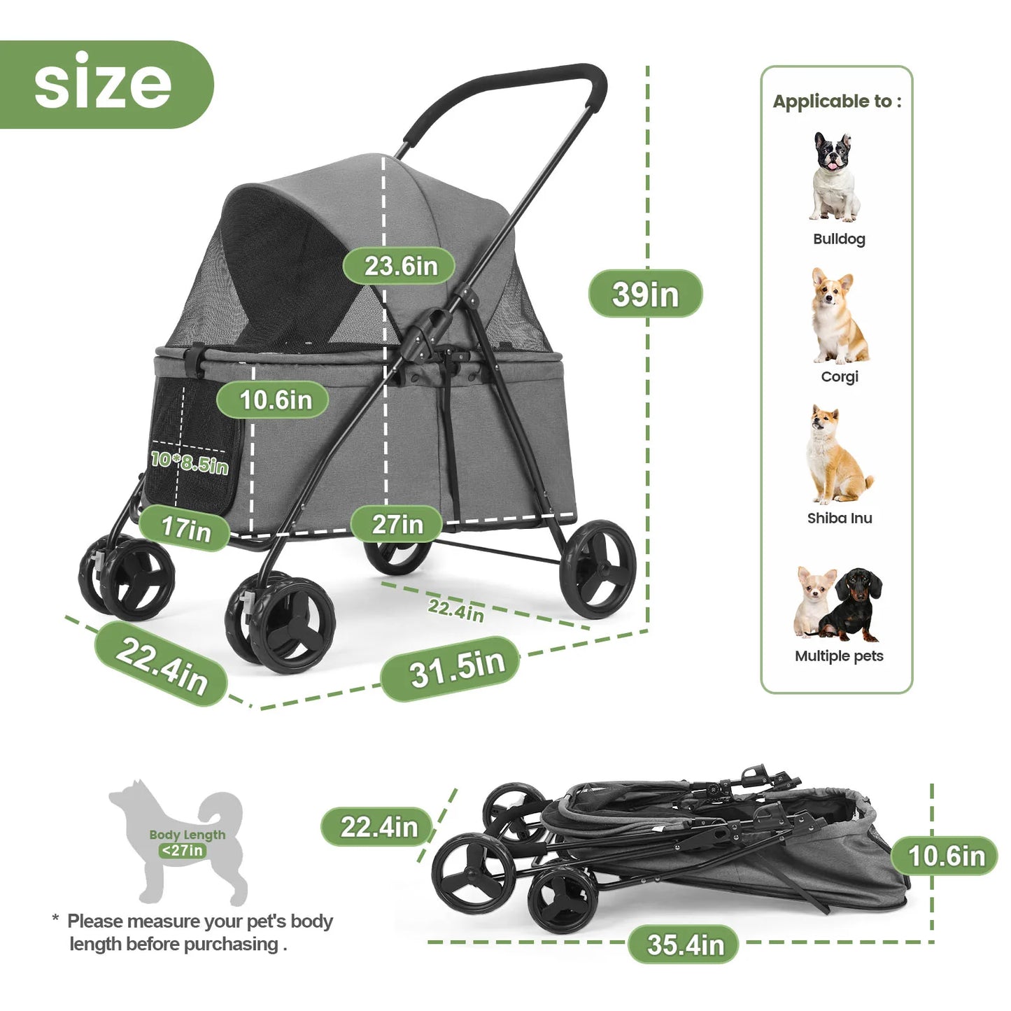 4 Wheel Dog Stroller For Pets And Puppies Outdoors