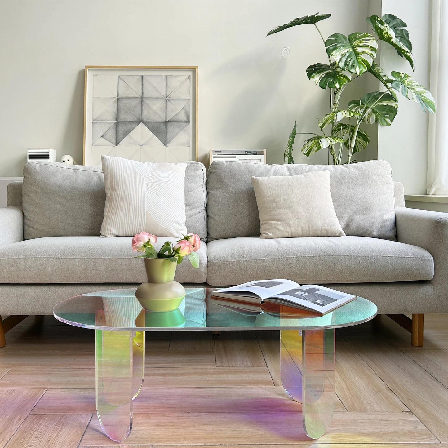 Iridescent Acrylic Coffee Table Modern Oval Design Furniture