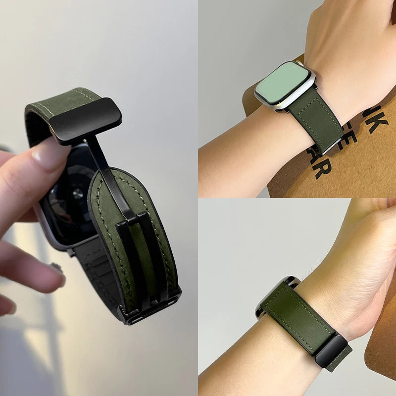 Genuine Leather Watch Strap For AppleWatch Ultra 9 10 SE