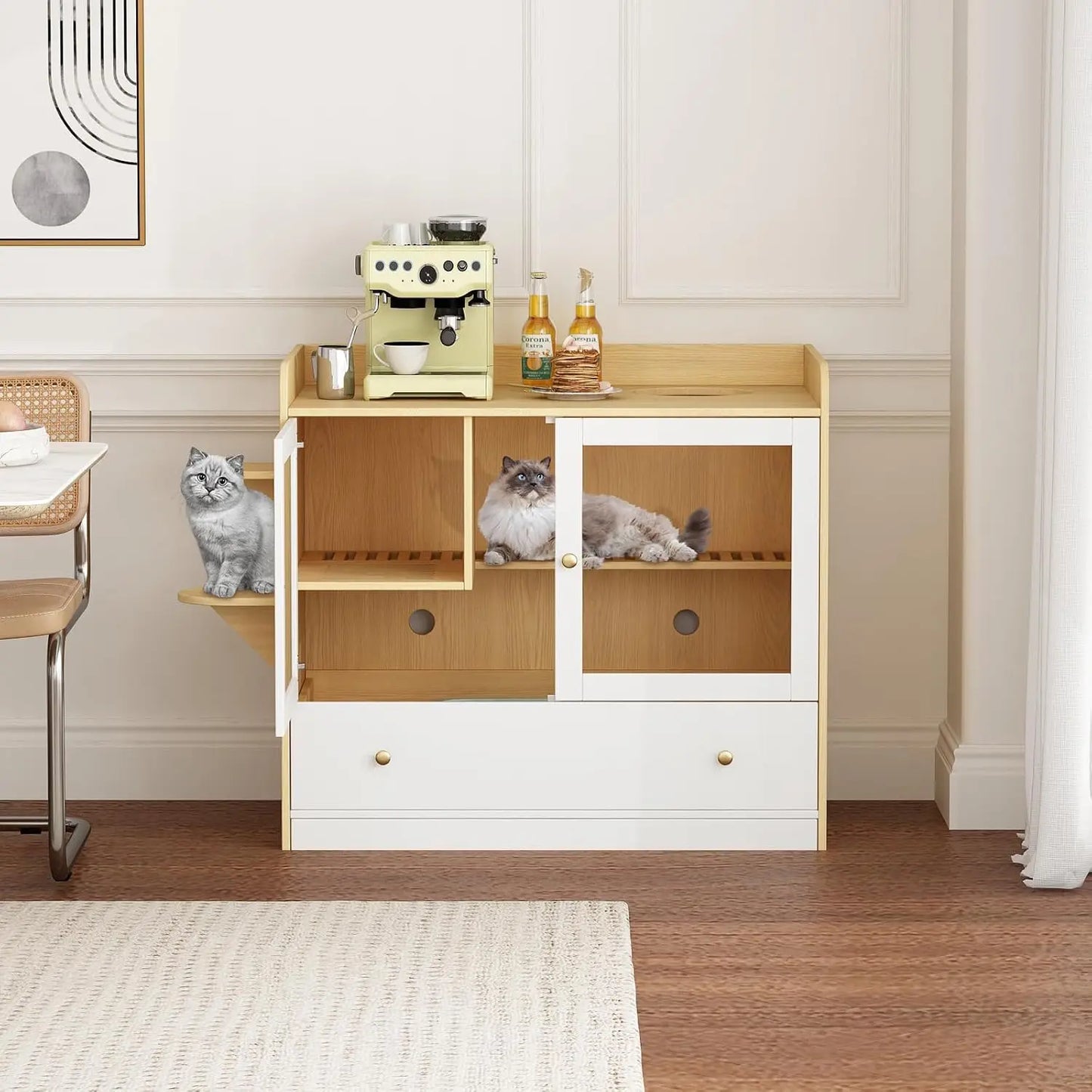 Extra Large Cat Litter Box Enclosure Cabinet With Cat Condo And Stairs