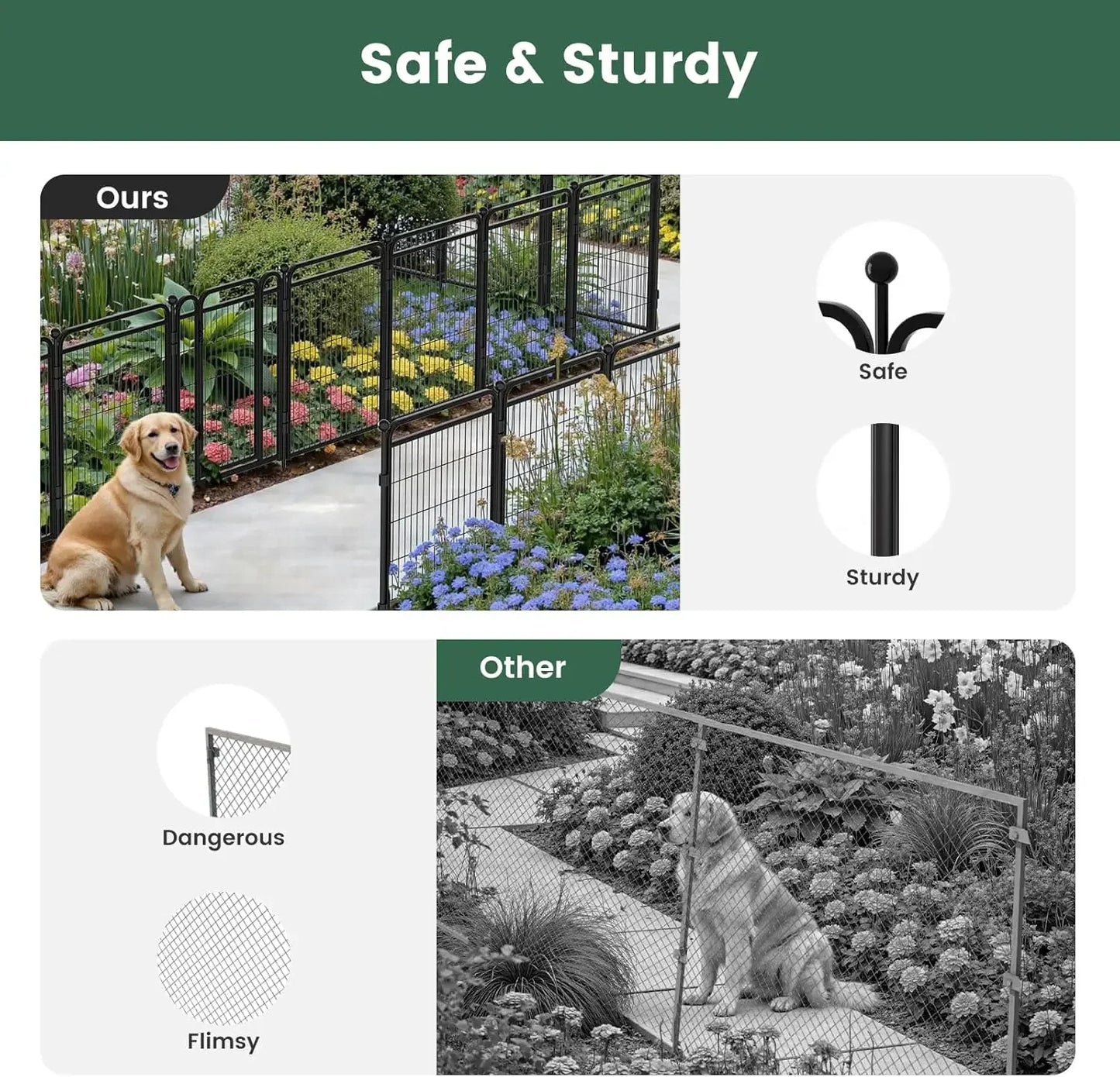 Heavy Duty Iron Decorative Garden Fence With Two Gates Outdoor