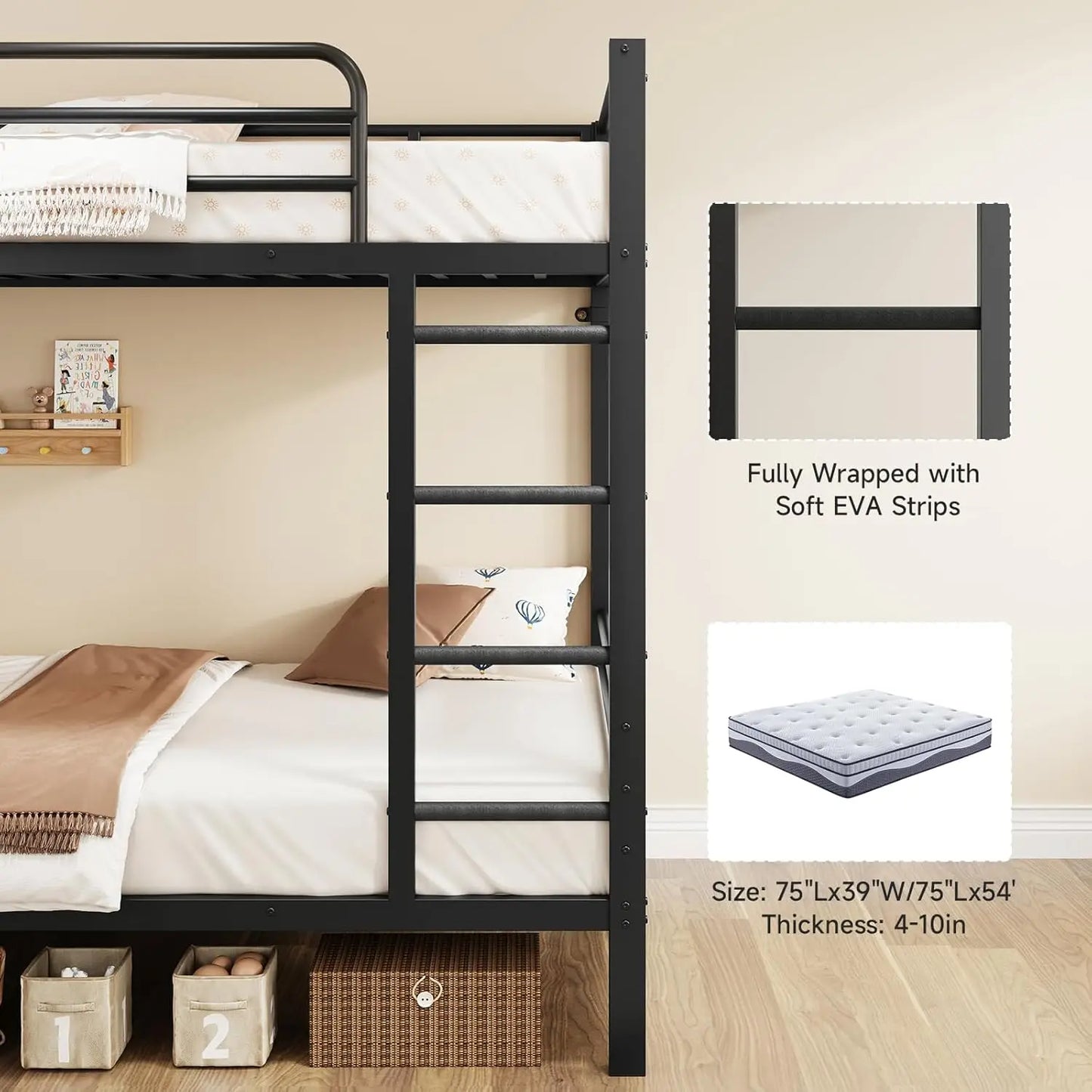 Twin Over Twin Metal Bunk Beds with Desk and Outlets