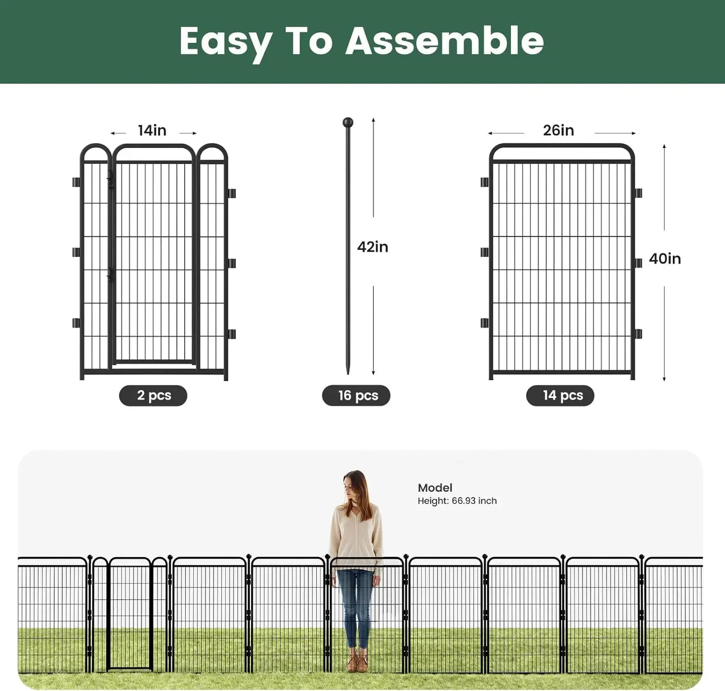 Heavy Duty Iron Decorative Garden Fence With Two Gates Outdoor