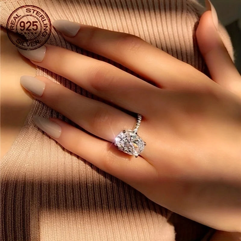 WPOOCC Fashion Luxury S925 Silver Oval Zircon Engagement Ring