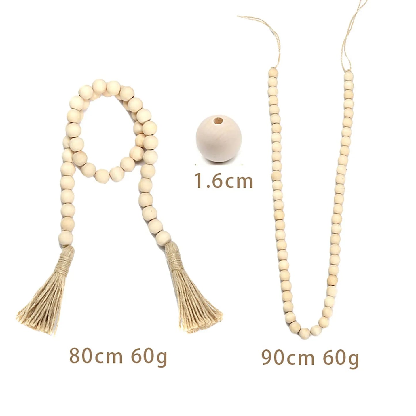 Handmade Rustic Wood Bead Garland With Tassels Wall Decor
