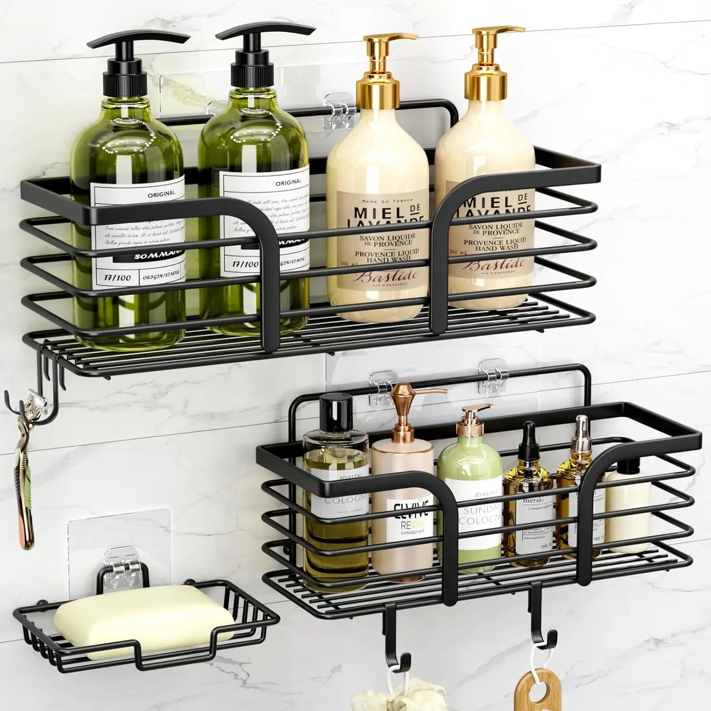 Rustproof Shower Caddy With Soap Holder And Hooks