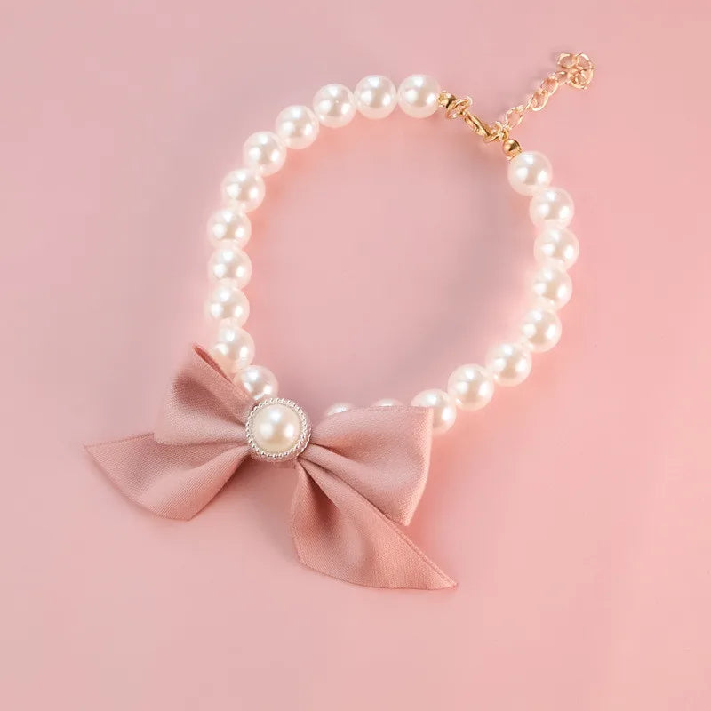 Pearl Bow Necklace Pet Jewelry