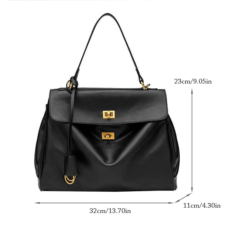 Genuine Leather Women's Large Capacity Handbag with Secure Hasp Closure
