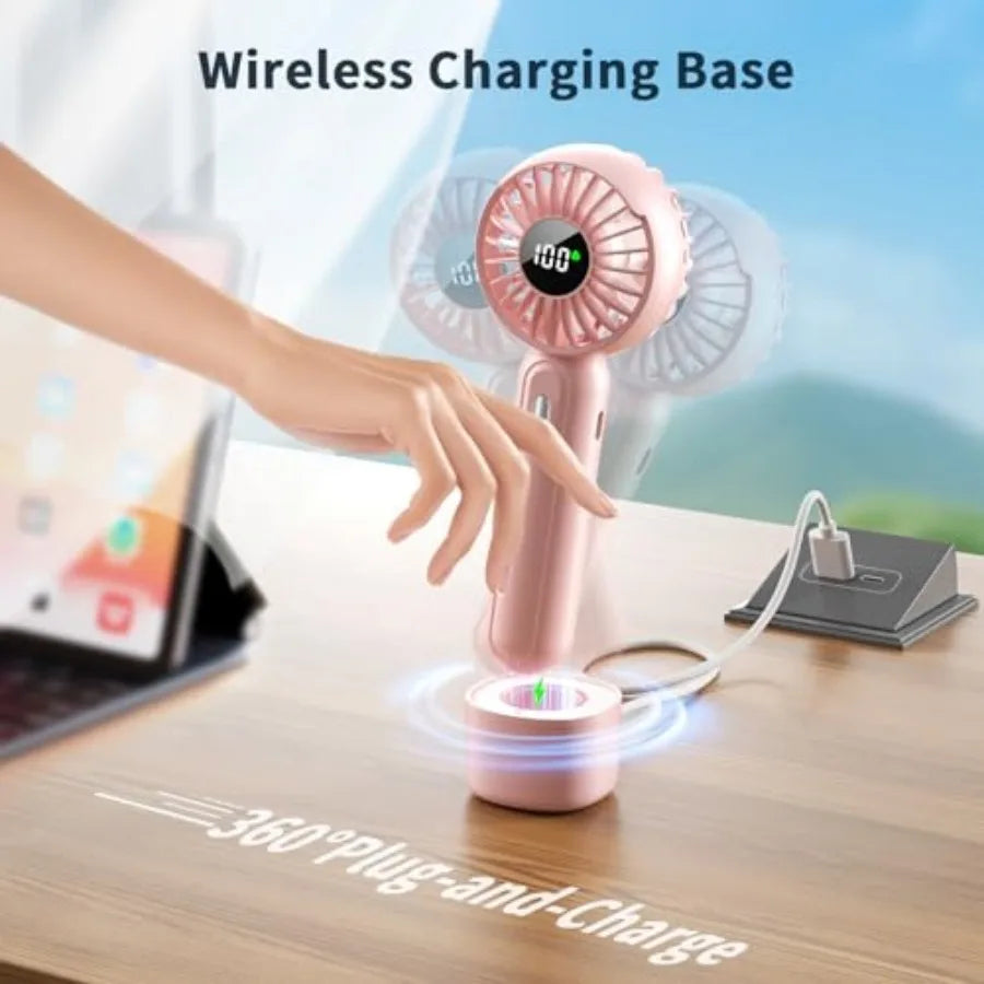 Handheld Fan With Wireless Charging Base Three Speeds