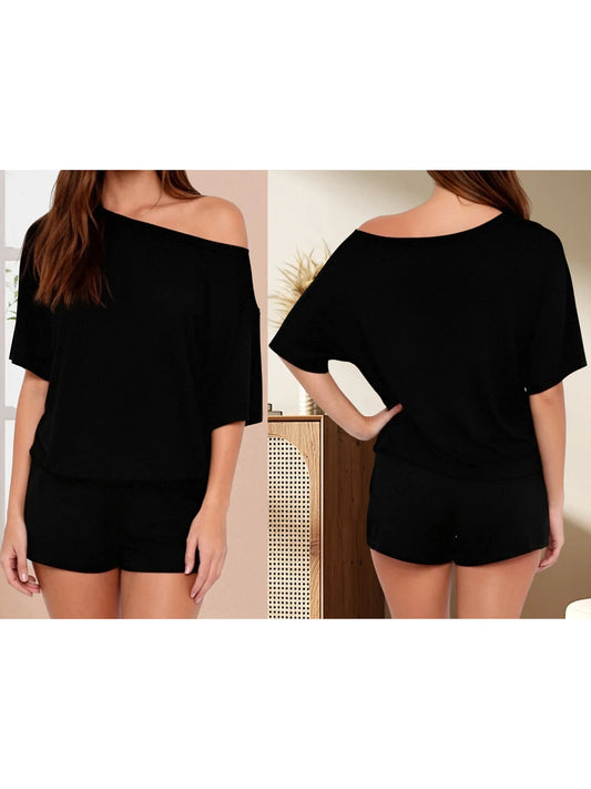 Hirigin Womens Pajama Set With Ruffled Off Shoulder Top Shorts