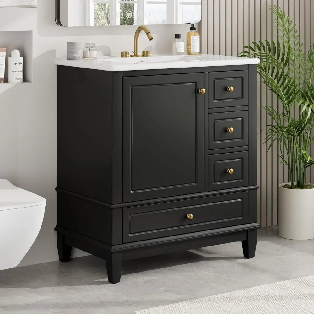 Modern Bathroom Vanity With Sink And Gold Handles Premium Quality