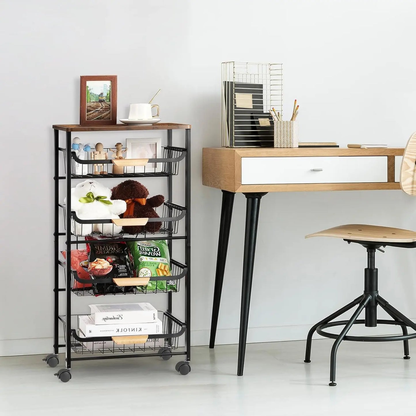 5-Tier Rolling Kitchen Cart With Wooden Top