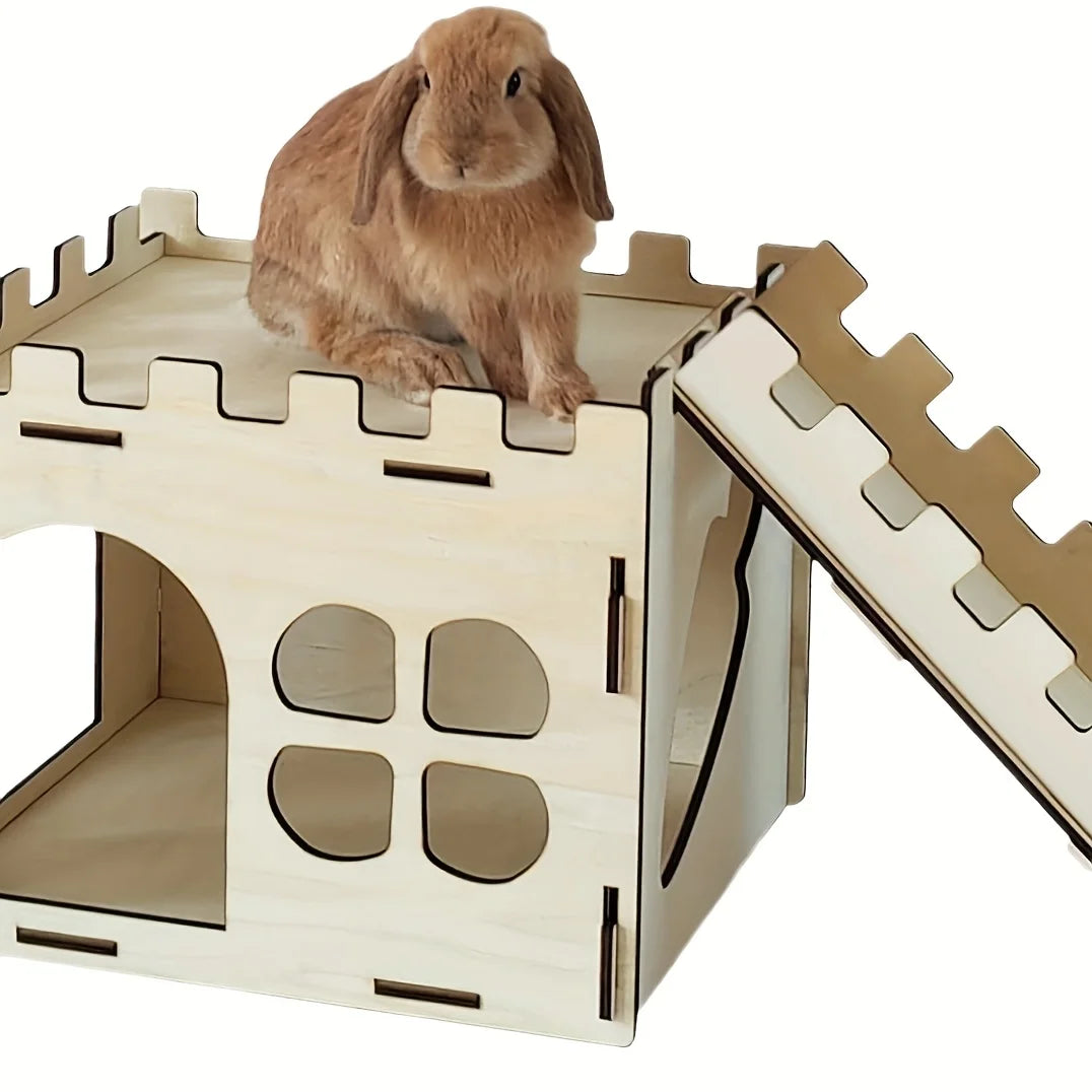 Wooden Rabbit Castle Detachable Habitat for Small Pets
