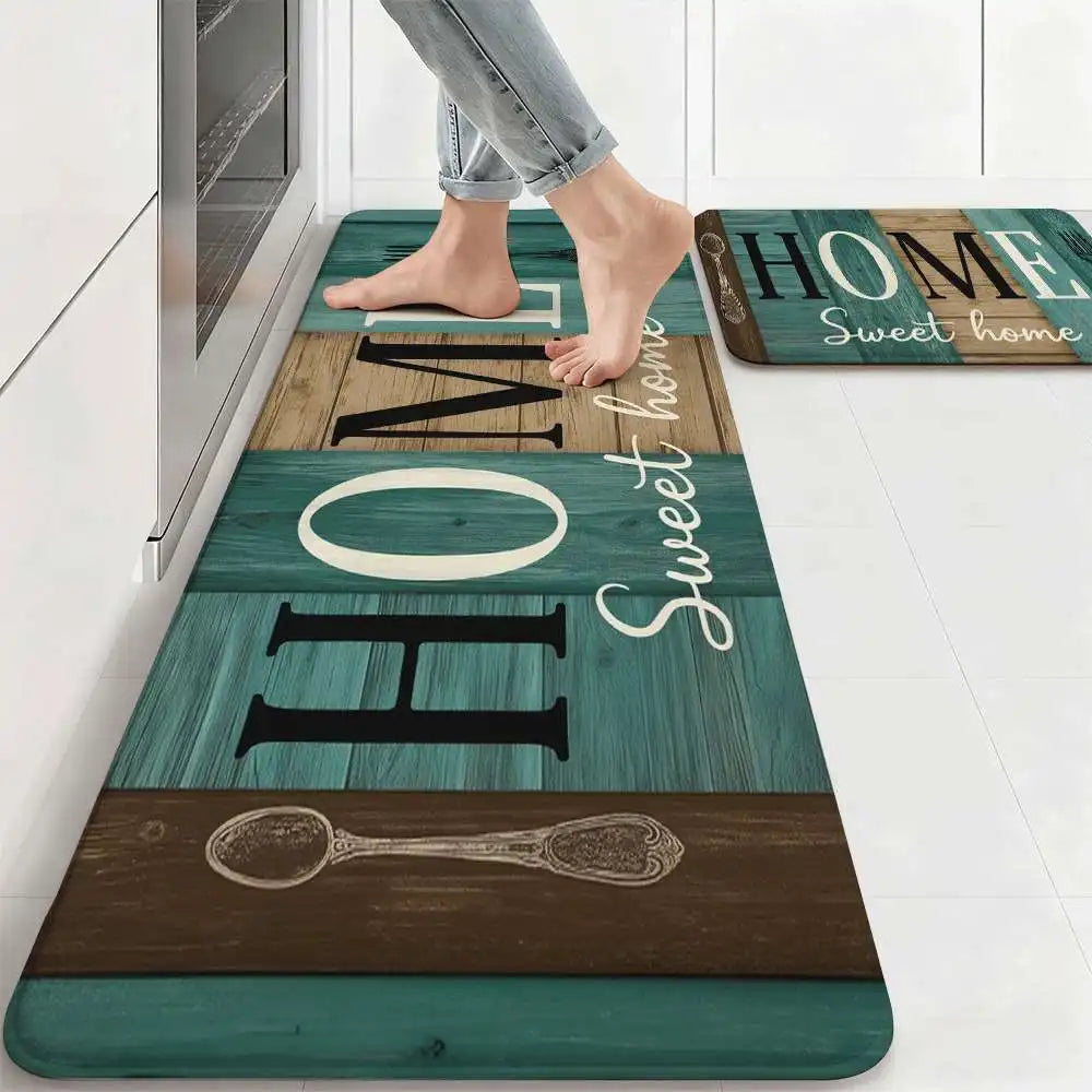 Vintage Wooden Home Sweet Home Kitchen Floor Mat Set