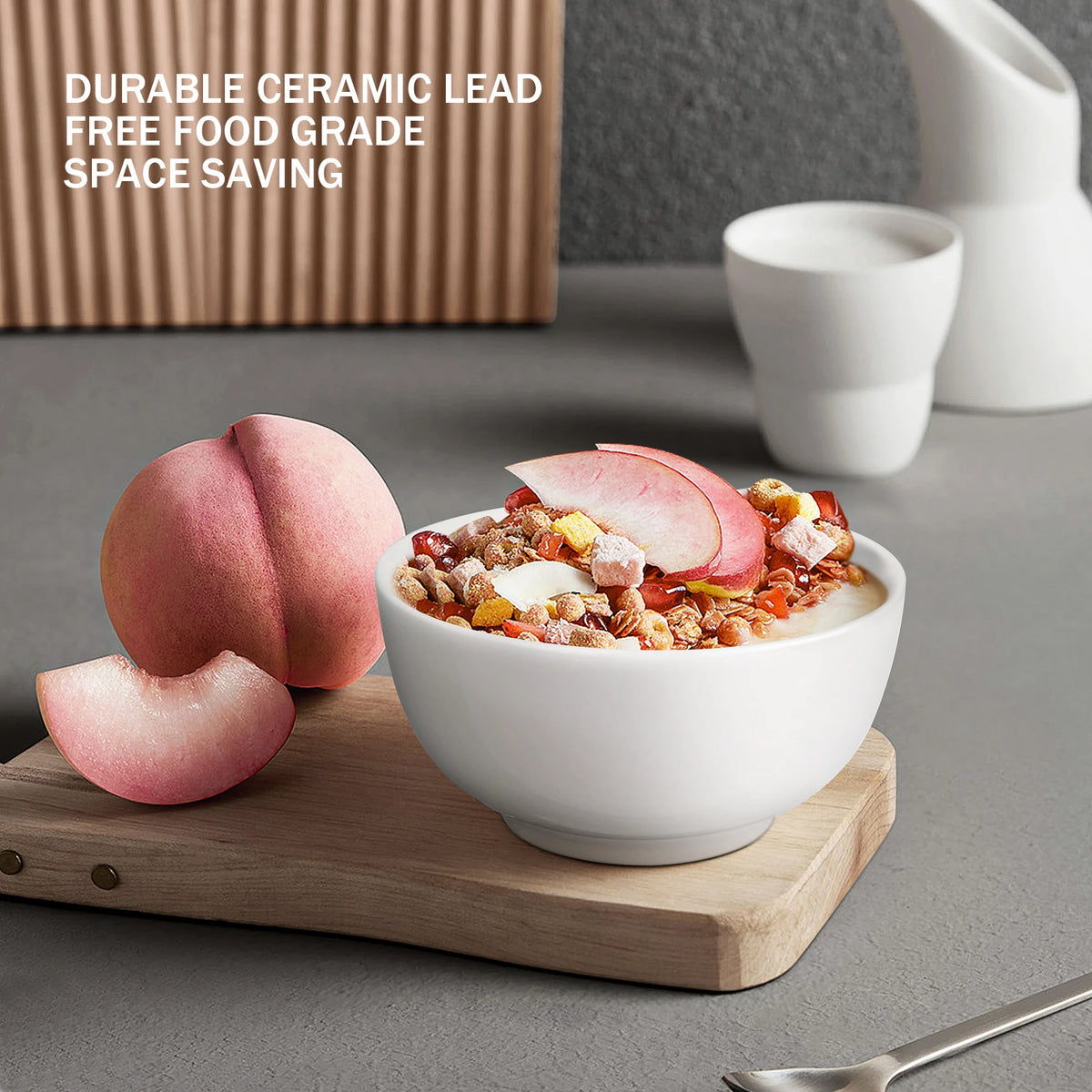 Eight Pack 10 Oz Premium White Porcelain Dinnerware Bowls