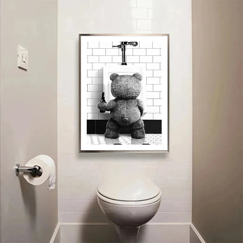 Cute Bear Canvas Print Unframed Modern Bathroom Decor
