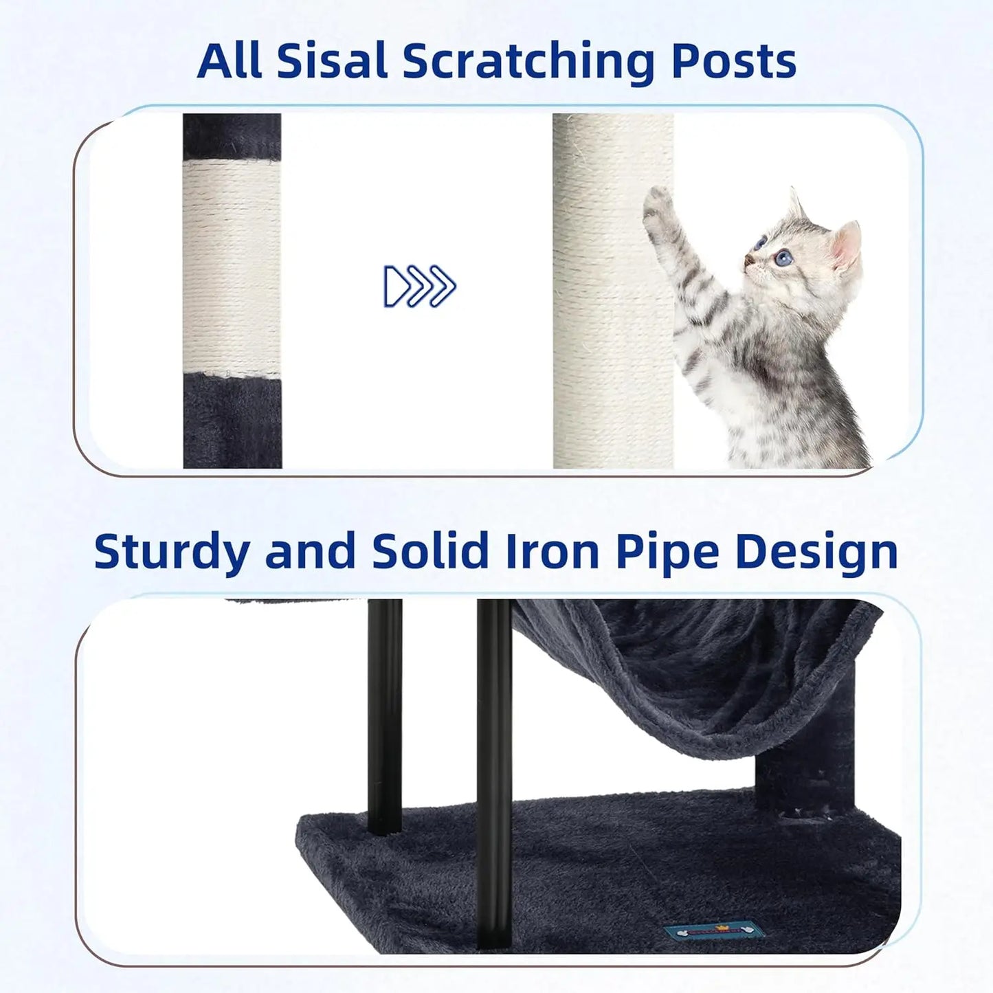 Sturdy Steel Cat Tree Tower With Hammock And Scratching Post