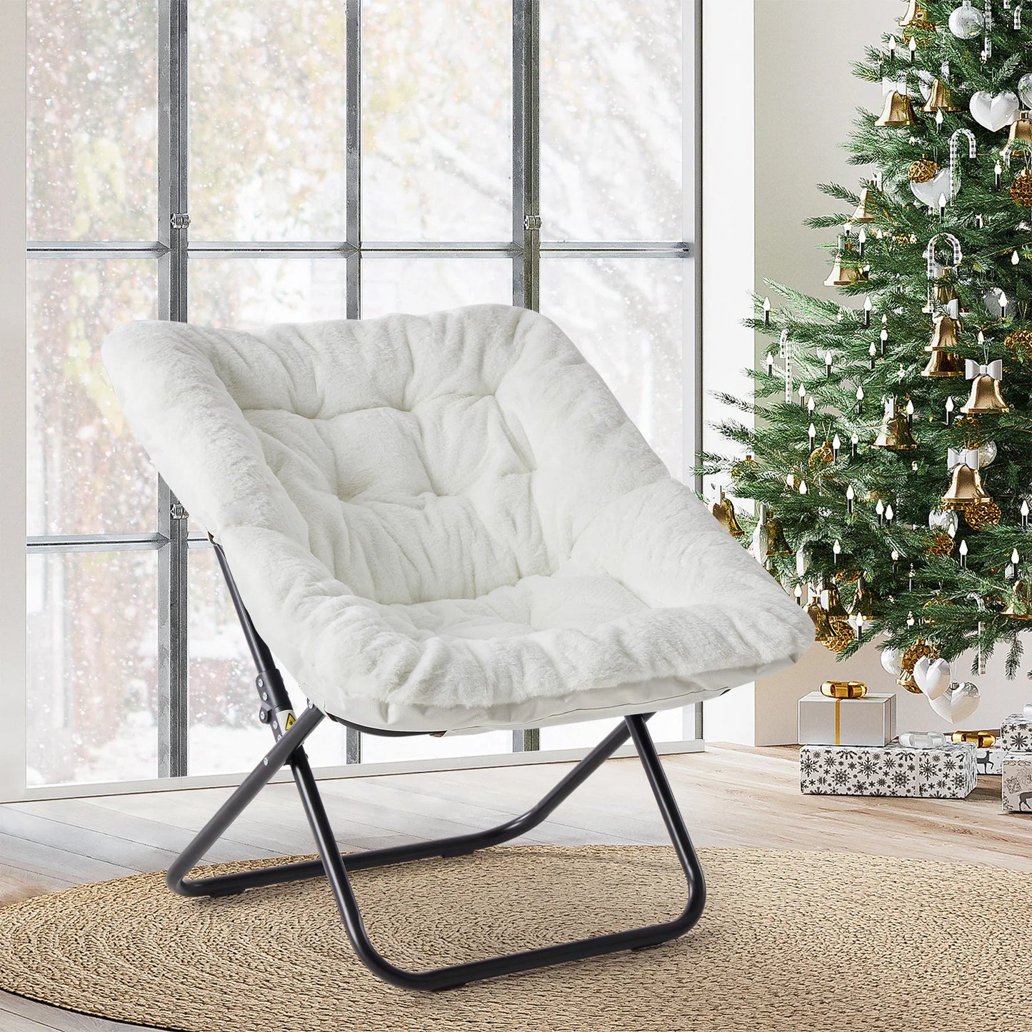 JHK Cozy Faux Fur Folding Lounge Chair for Home Use