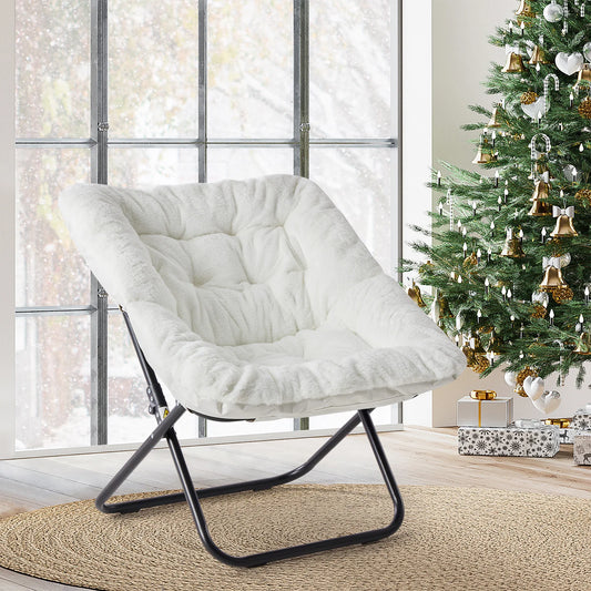 JHK Cozy Faux Fur Folding Lounge Chair for Home Use