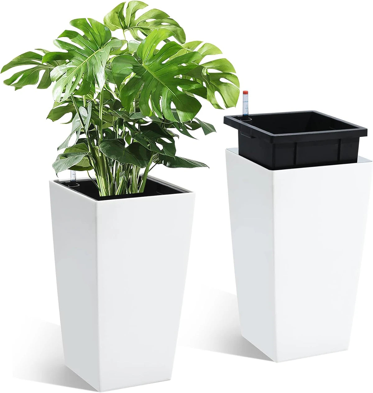 TWISTER.CK Set Of 2 Plant Pots With Drainage Holes And Water Level Monitor
