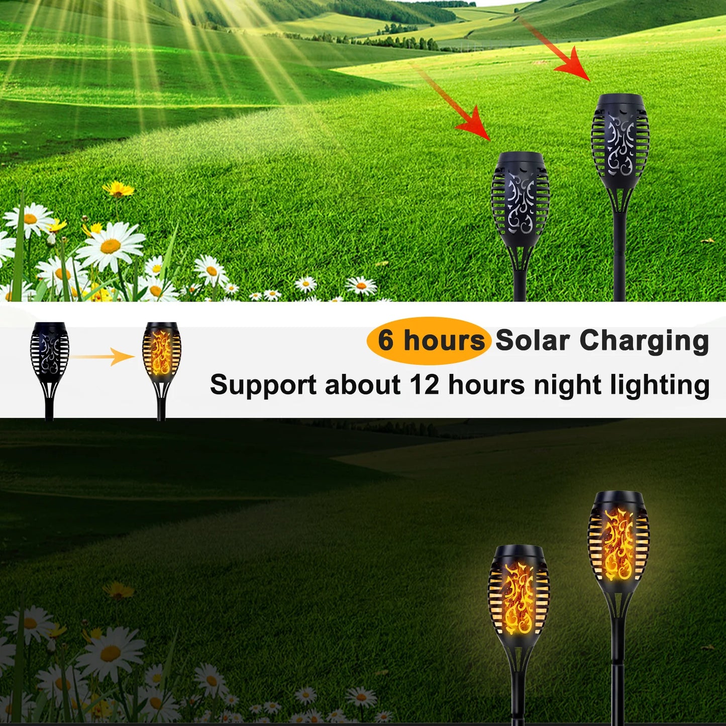 Waterproof Solar LED Torch Lights With Flickering Flame For Path