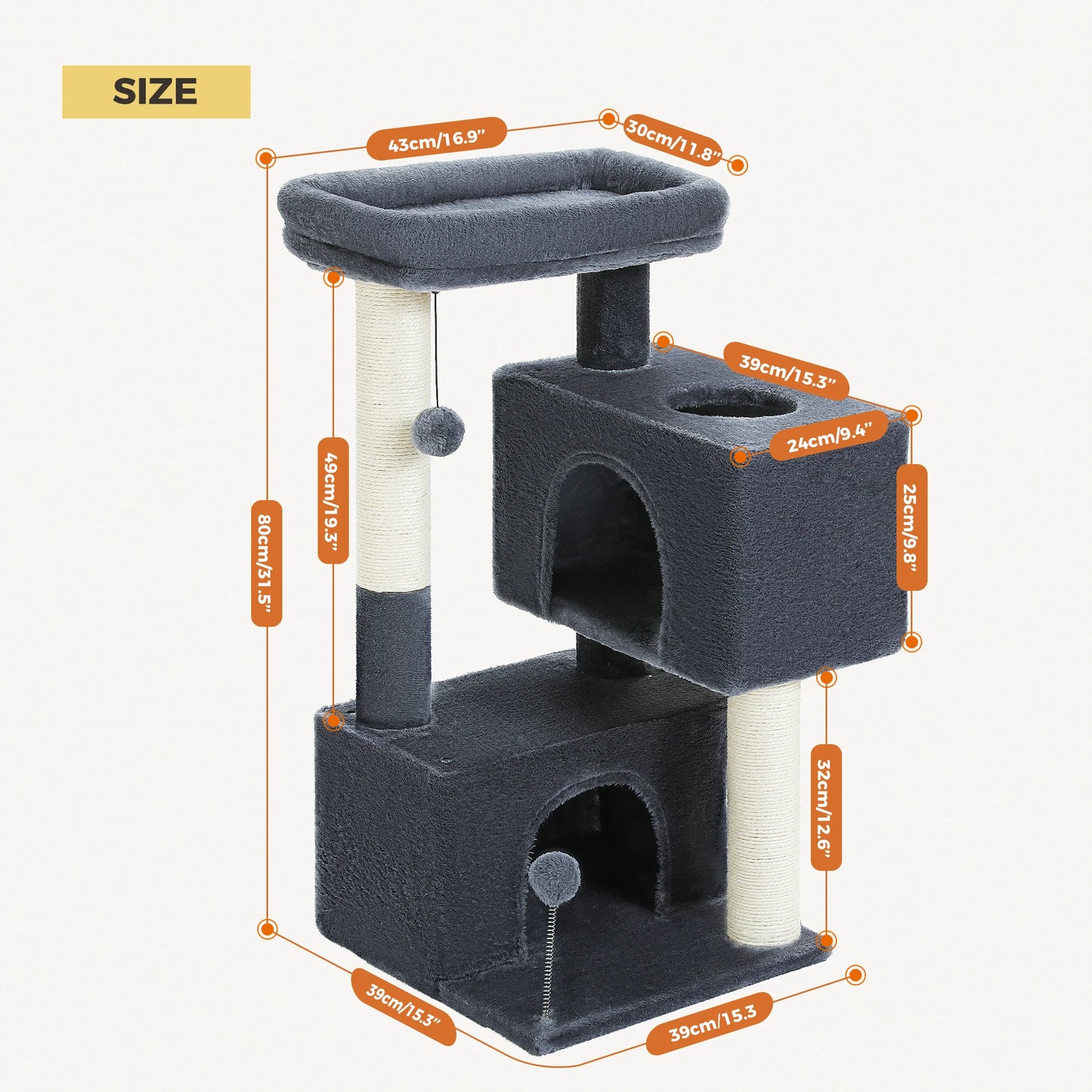 PAWZ Road Cat Tower with Condos and Sisal Scratching Pad