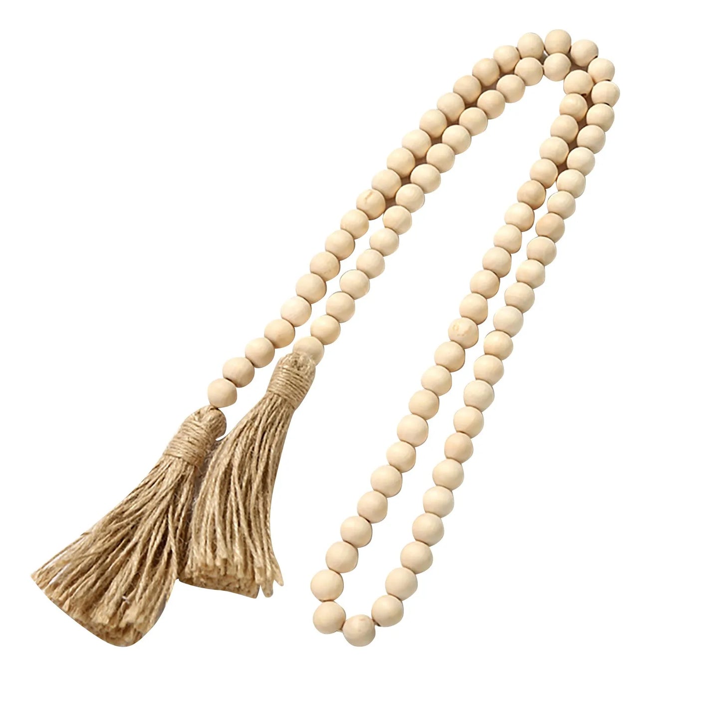 Handmade Rustic Wood Bead Garland With Tassels Wall Decor