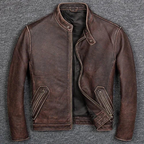 Genuine Leather Vintage Thin Sheepskin  or Thick Cowhide Coat For Men