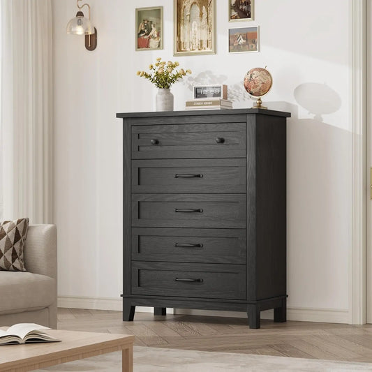 Vertical 5 Drawer Wooden Dresser For Bedroom And Living Room