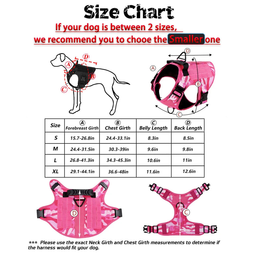Military Pink Camouflage Dog Harness w/ Leash