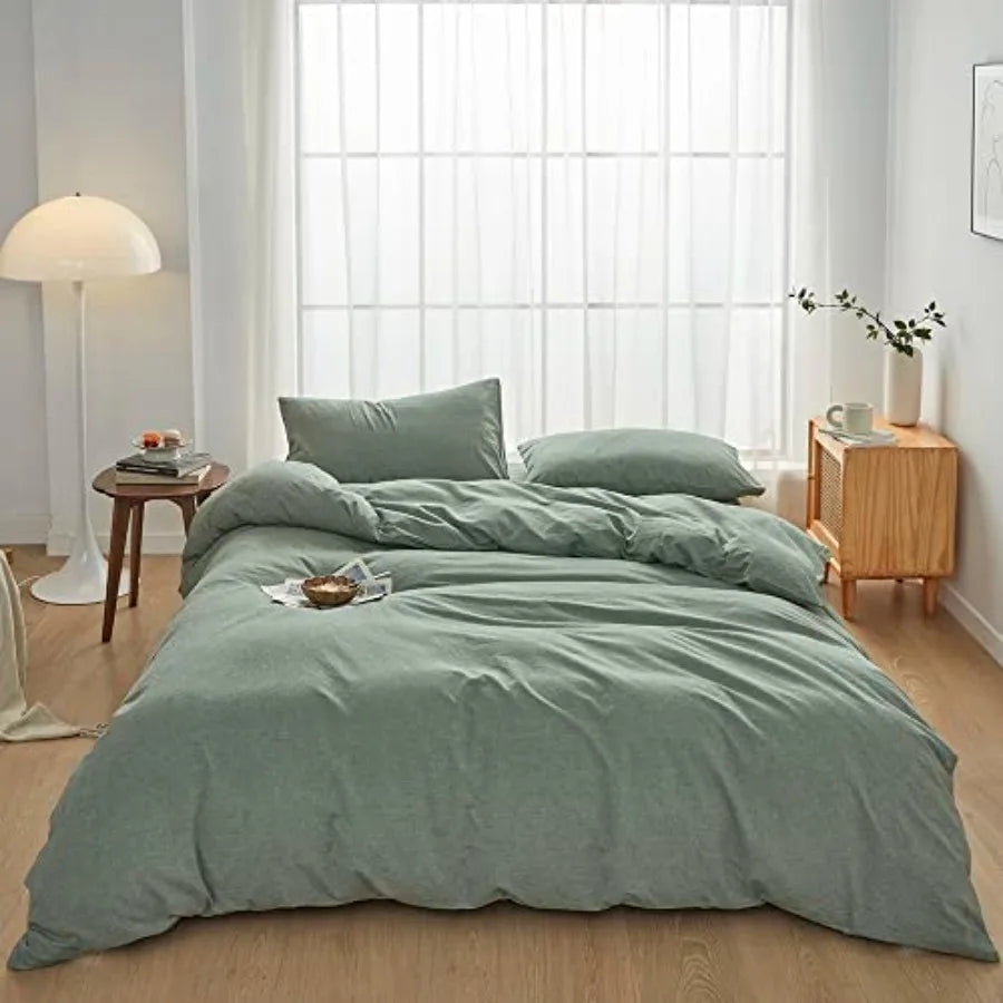 Duvet Cover Set 3 Pieces 100 Percent Washed Cotton Jacquard