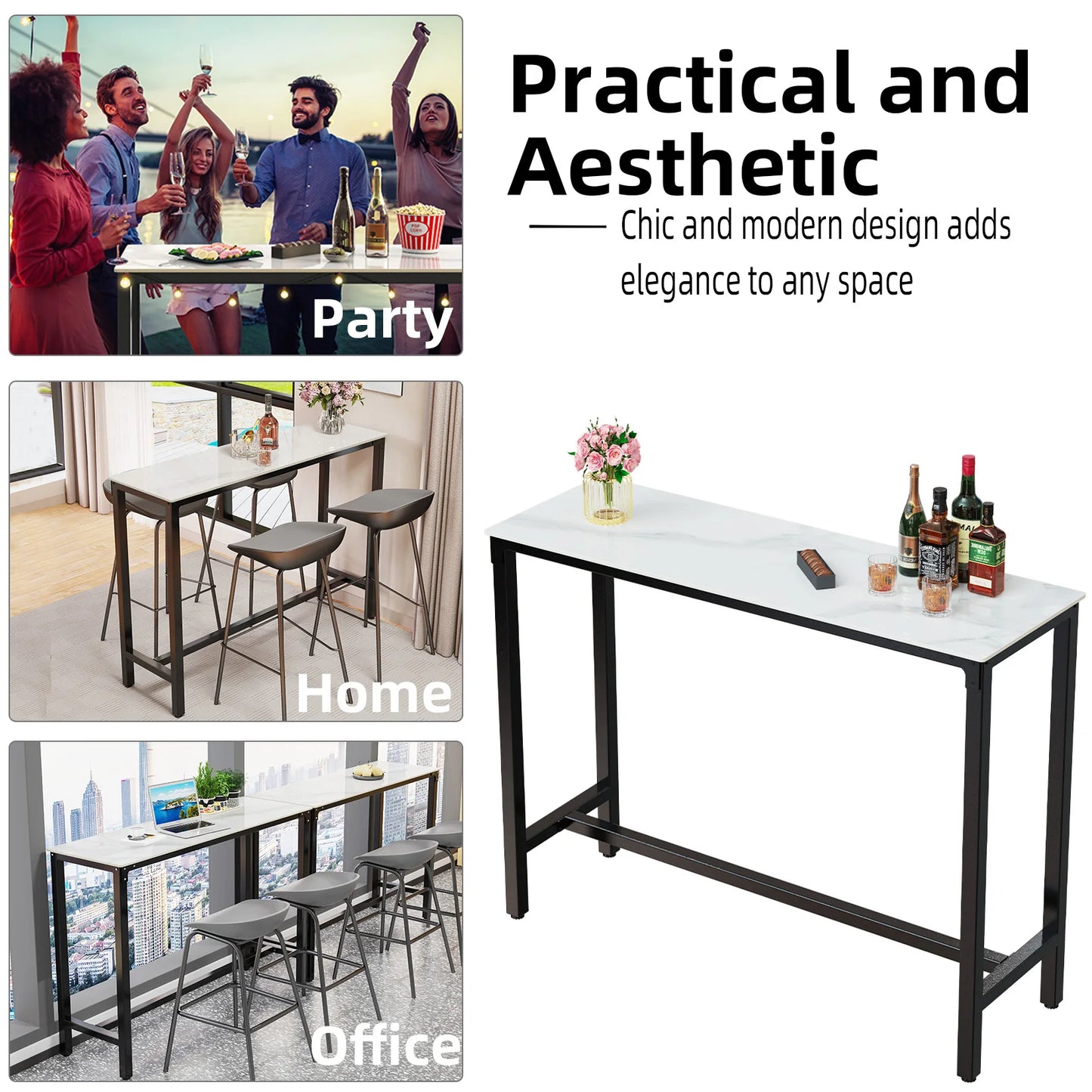 Wisfor Sintered Stone Counter Height Dining Table With Metal Frame