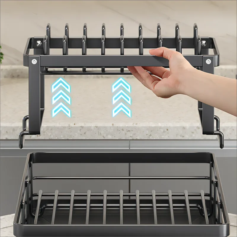 2-tier Adjustable Stainless Steel Dish Drying Rack