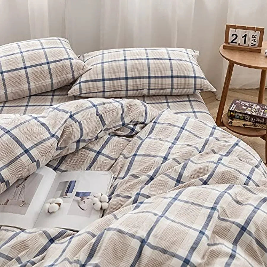 Duvet Cover Set 3 Pieces 100 Percent Washed Cotton Jacquard
